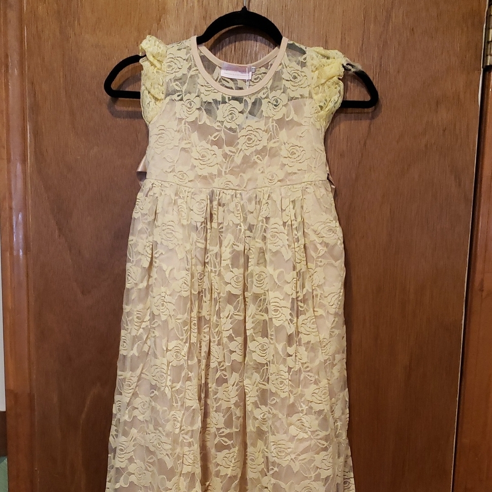 Stunning New Long CreamLace Kids Dress